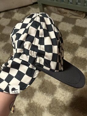 Kids Checkerboard Sun Hat - Black & White